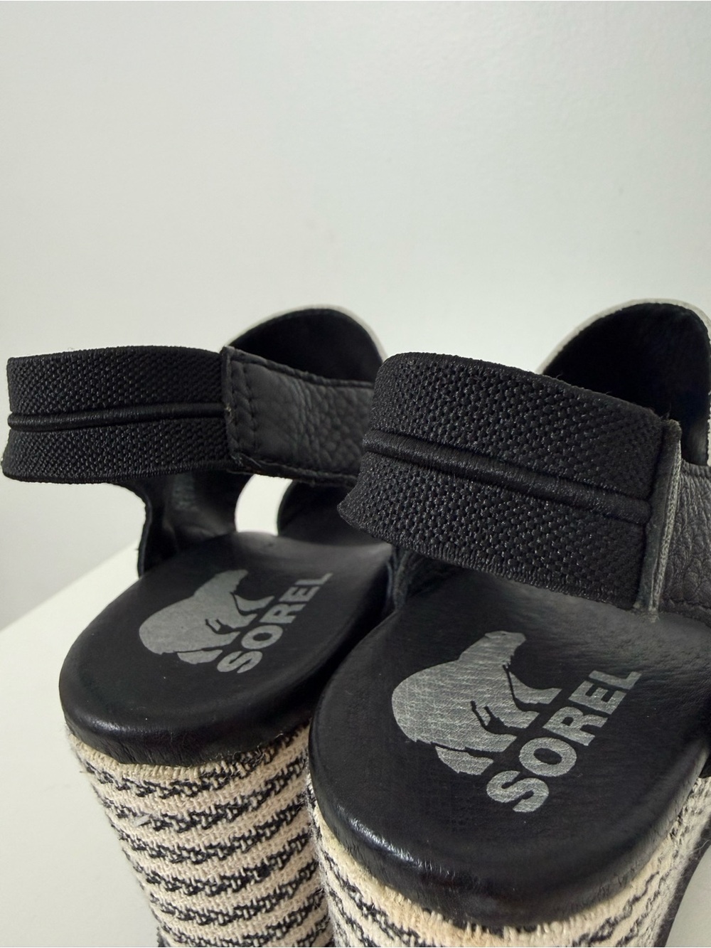 Sorel Joanie II Slingback Platform Wedge Leather Sandals Black Cream Women 7.5 - Picture 7 of 16